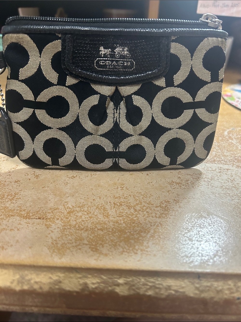 Coach Black & Ivory Signature Canvas Cosmetic Pouch